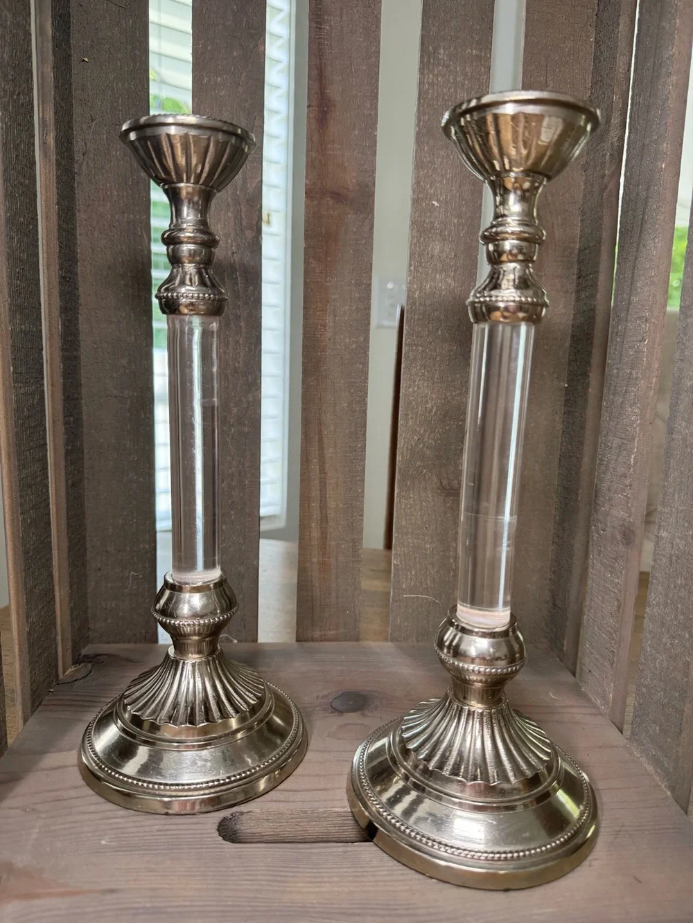 Corinthian Style Silver-Plated Candlesticks, set of 2
